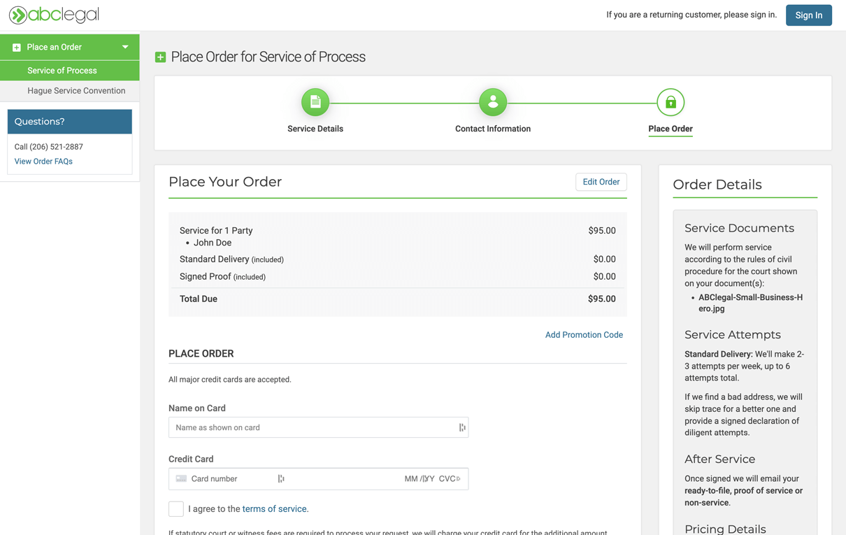Place Order Step 3